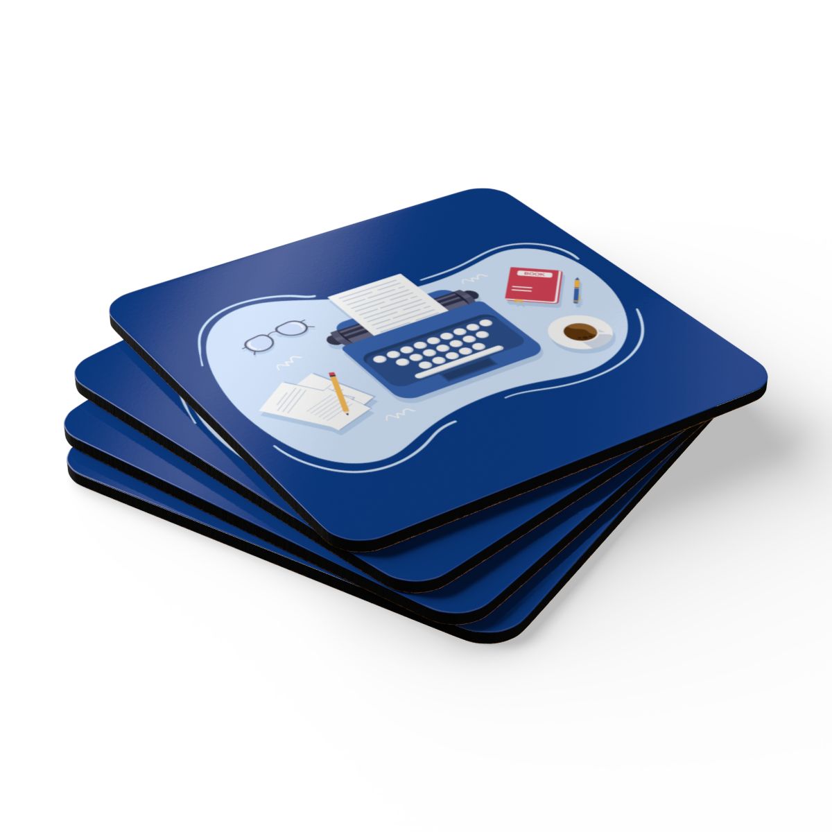 Write at Work Coaster Set – Cork-Backed, Glossy, Bookish Desk Decor (Set of 4)