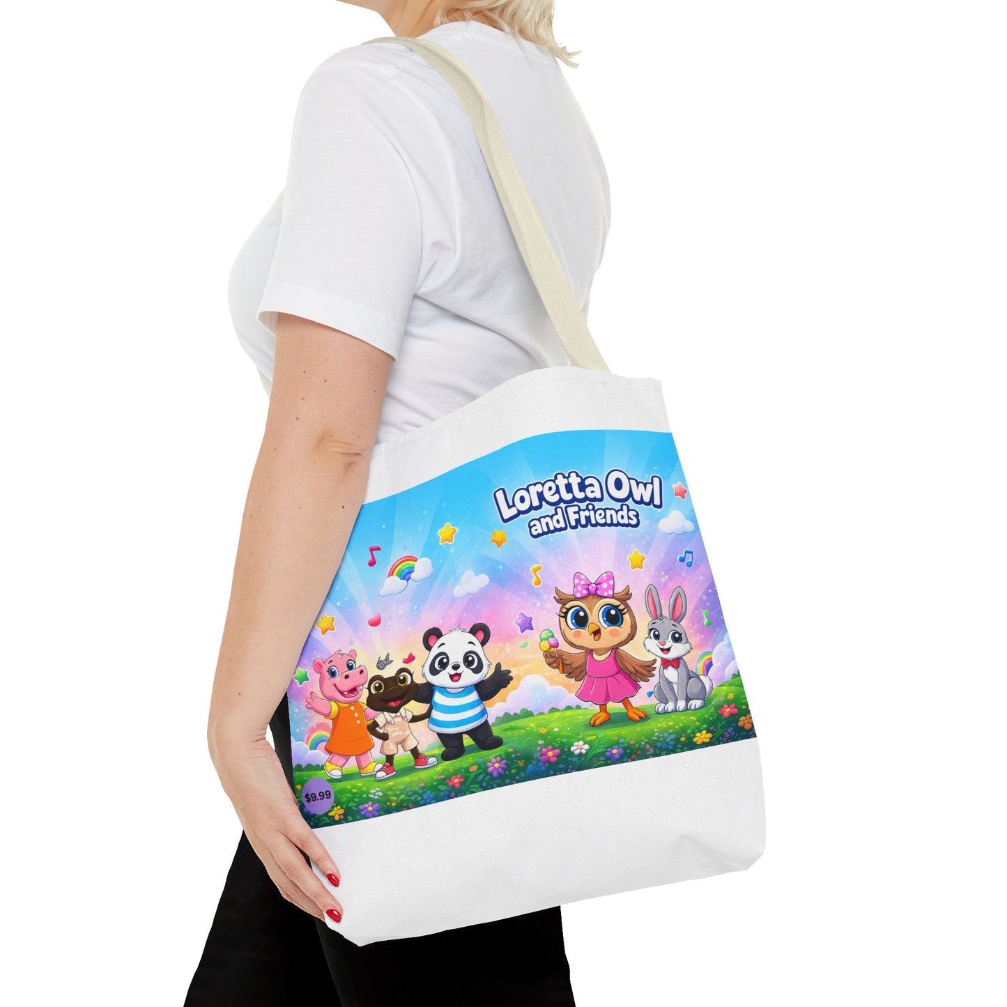 Loretta Owl and Friends Tote Bag | Cute Animal Characters, Colorful Kids Design