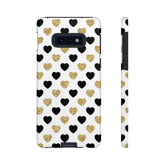 Black and Gold Glitter Heart Pattern Phone Case (Samsung Galaxy)