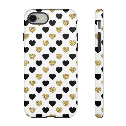 Black and Gold Glitter Heart Pattern Phone Case (iPhone/Google Pixel)