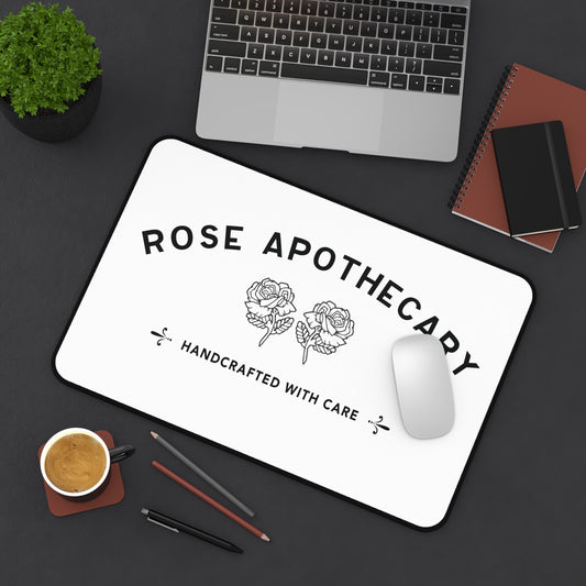 Rose Apothecary logo Desk Mat | botanical roses, handcrafted label