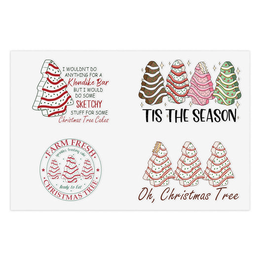 Christmas Tree Cake Sticker Sheets | Holiday Tree Decals, Tis the Season Planner Stickers, Junk Journals, Christmas Stickers
