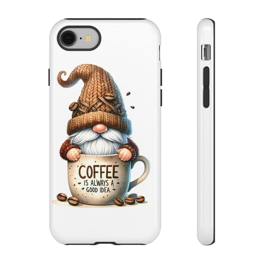Coffee Gnome phone case | Cute gnome holding coffee mug, cozy knit hat