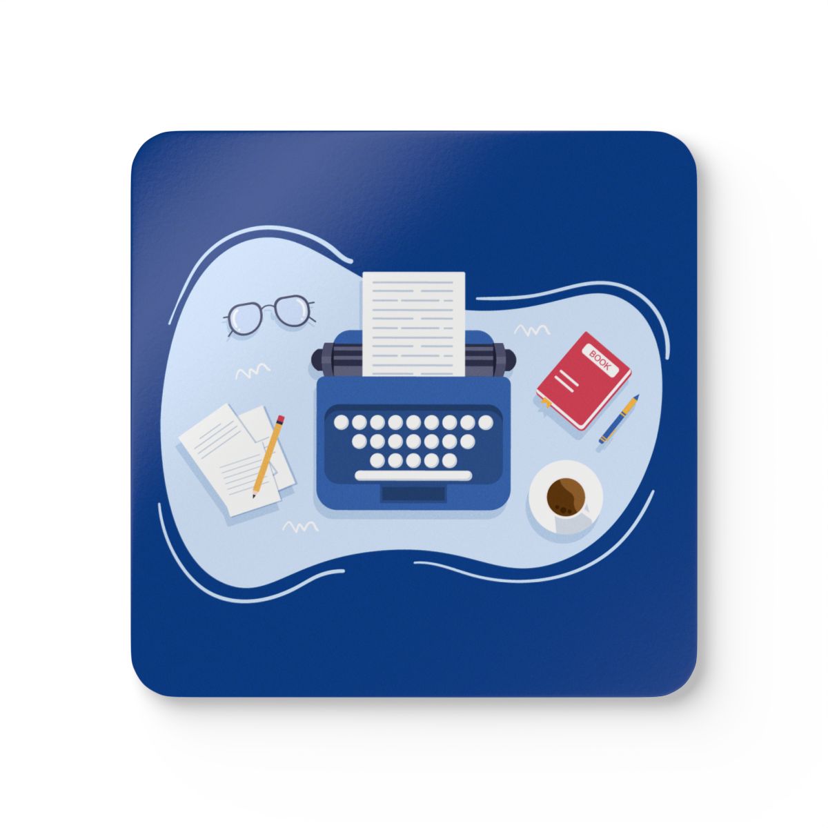 Write at Work Coaster Set – Cork-Backed, Glossy, Bookish Desk Decor (Set of 4)