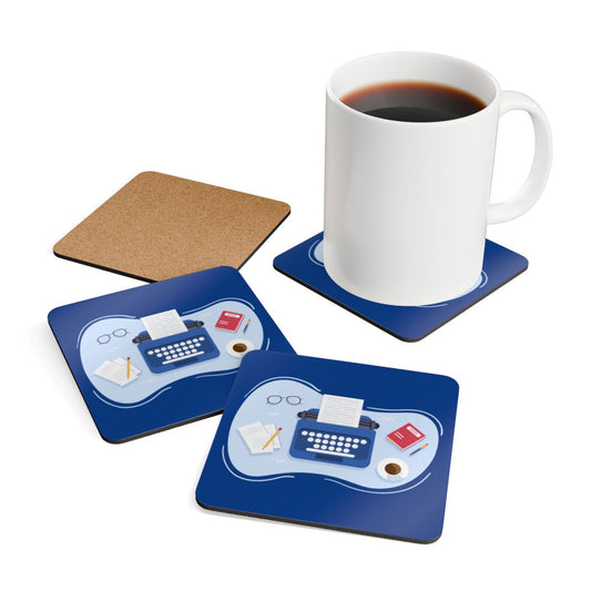 Write at Work Coaster Set – Cork-Backed, Glossy, Bookish Desk Decor (Set of 4)